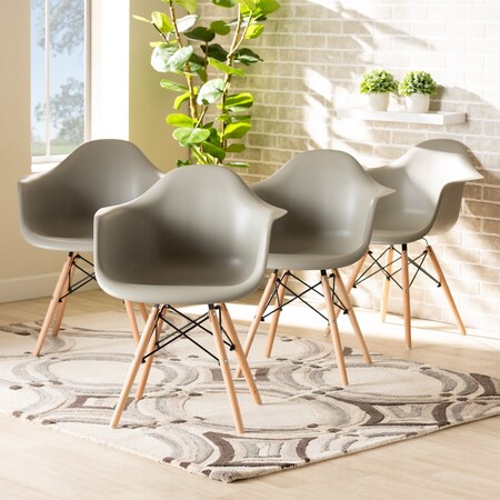 Baxton Studio Galen ModernBeige Finished Polypropylene Plastic and Oak Brown Finished Wood Dining Chair Set , PK4 192-4PC-12035-ZORO
